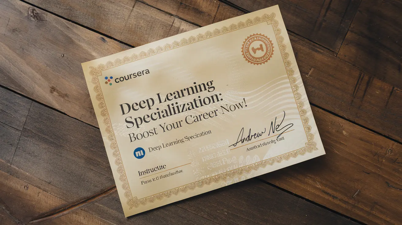 Screenshot of Coursera's Deep Learning Specialization program, showcasing course modules and a neural network diagram