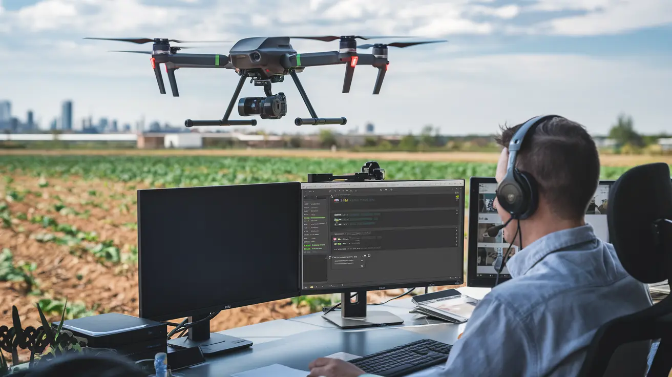 Graphic illustrating Ethical AI in farming with a robot tending to crops under a clear blue sky, representing the future of agriculture