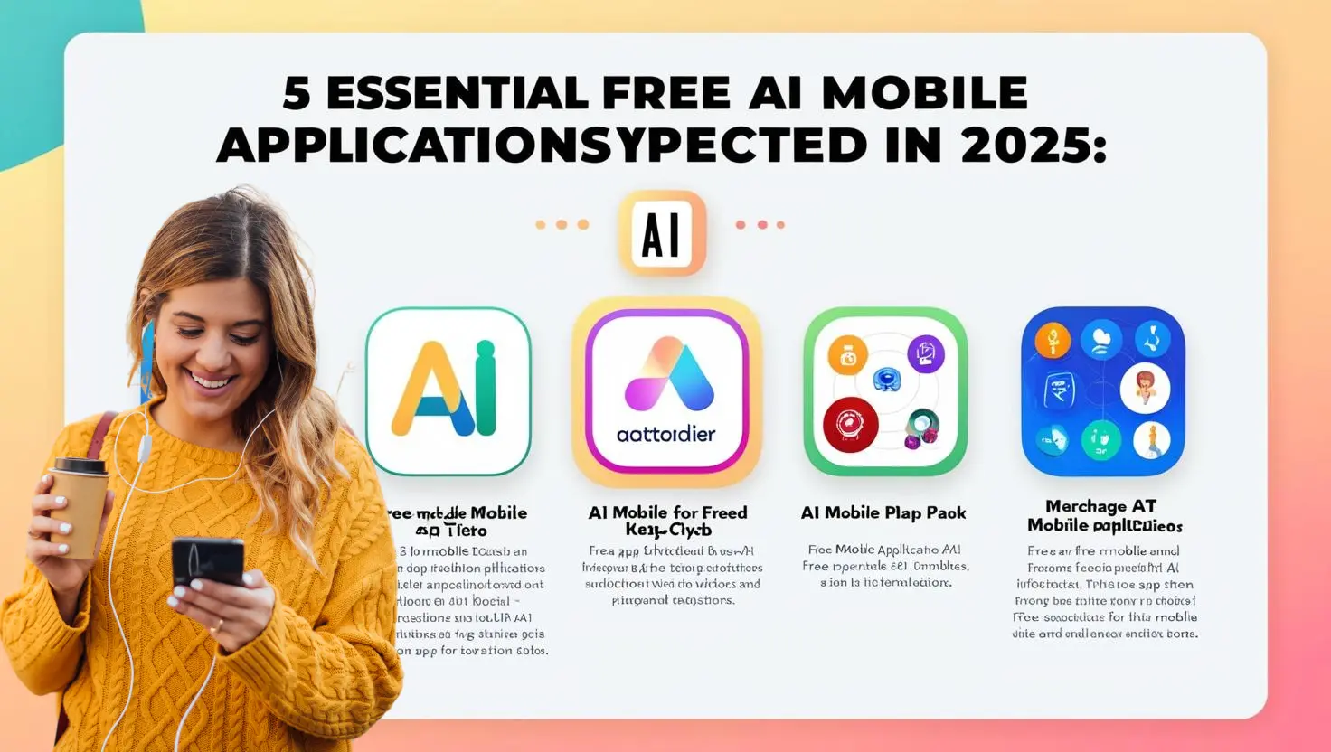 Image showcasing a variety of free AI mobile applications for different purposes