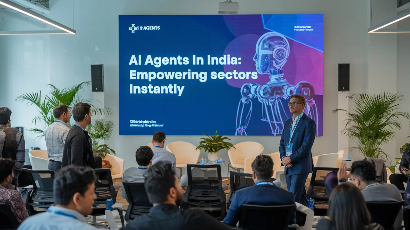 AI Agents in India: A group of professionals engaged in AI development and research in an office setting.