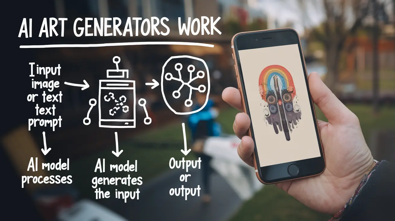 How AI Art Generators Work Infographic: Infographic explaining the process of AI art generation, showcasing key steps and technologies involved in creating AI-generated artwork.