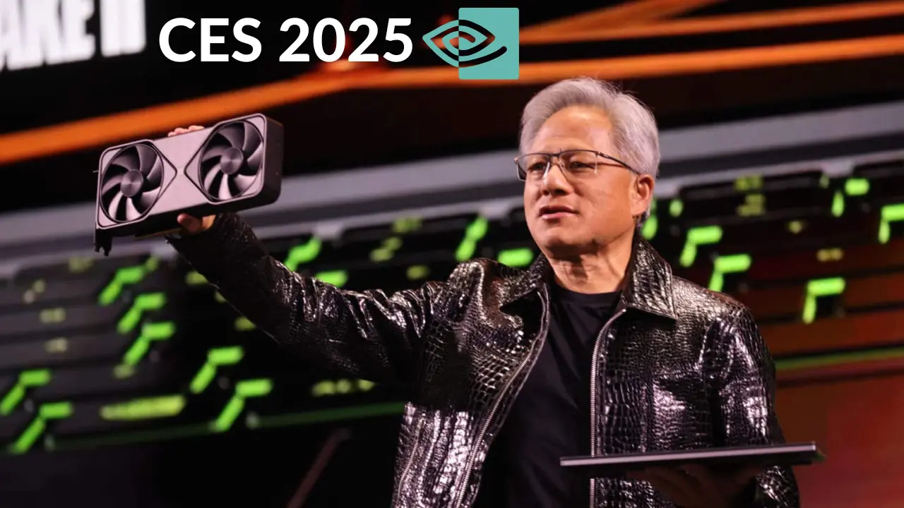 Nvidia CEO Jensen Huang presenting at a tech conference, showcasing innovative GPU technology.